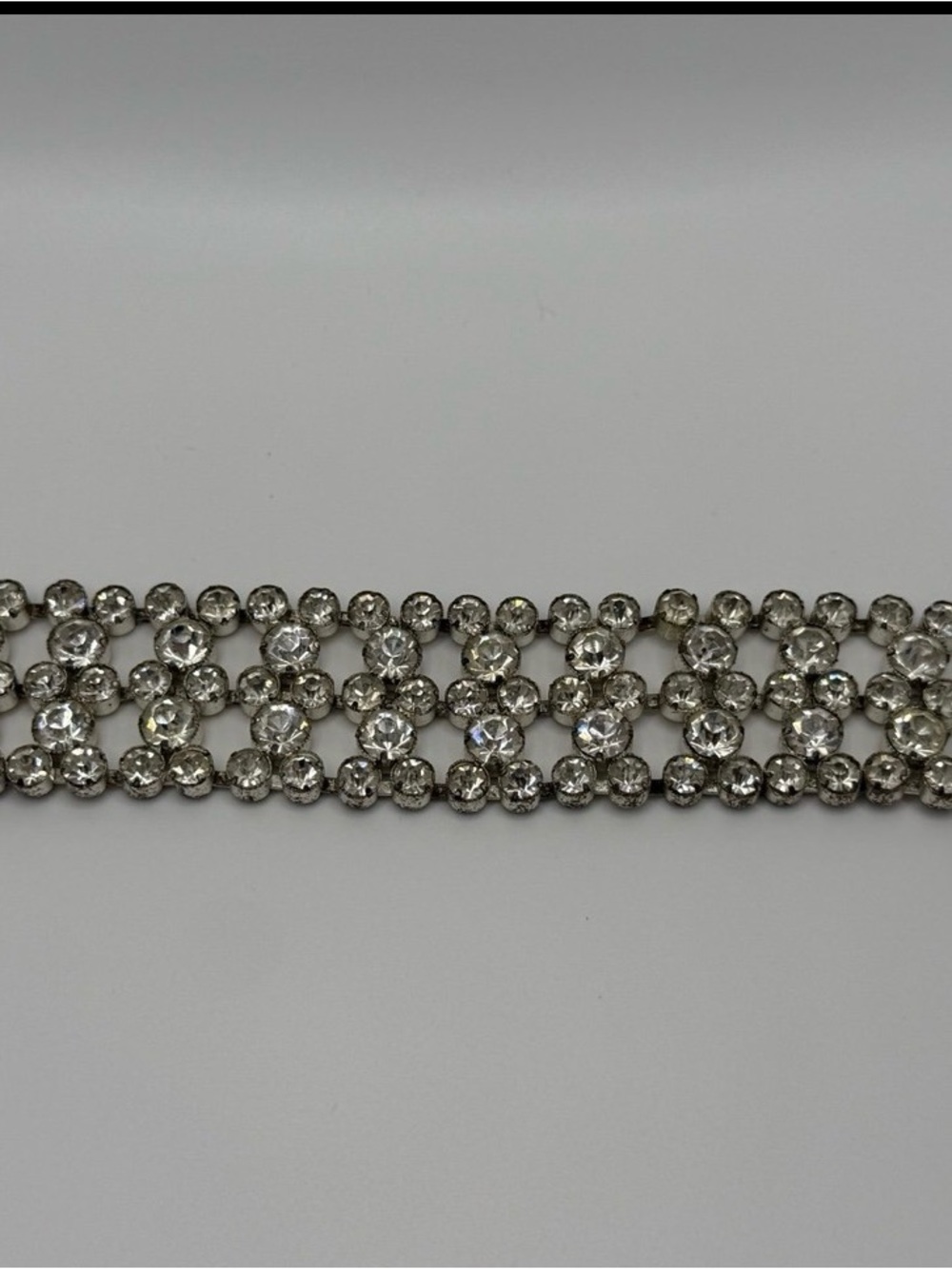Vintage 1950s Czech Clear Rhinestone Lattice Link Bracelet 4-Row Openwork 6.75” - Picture 4 of 6